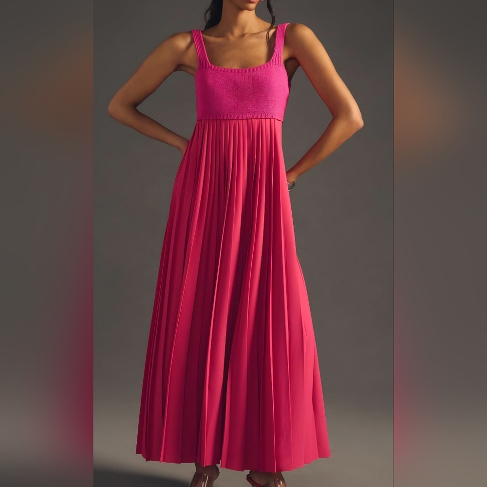 Anthropologie Mixed Media Crochet Chic Fuchsia Maxi Dress Medium